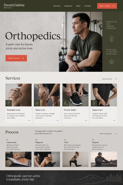 Healthcare website design for Canada, showing a clear opening, service information, supporting content, and a focused inquiry action.
