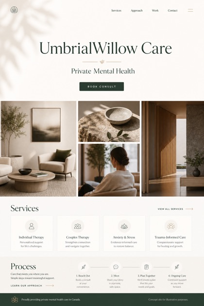 Healthcare website design for Canada, showing a clear opening, service information, supporting content, and a focused inquiry action.