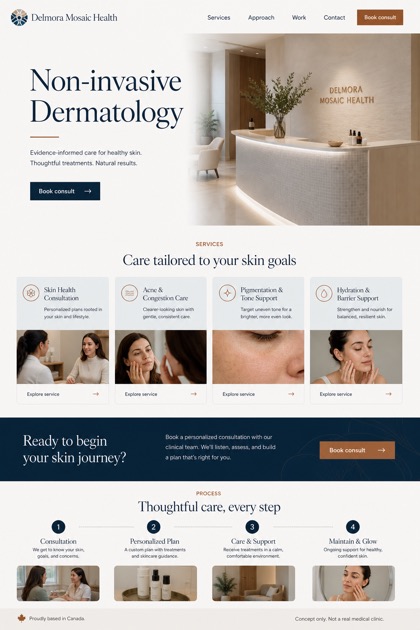Healthcare website design for Canada, showing a clear opening, service information, supporting content, and a focused inquiry action.