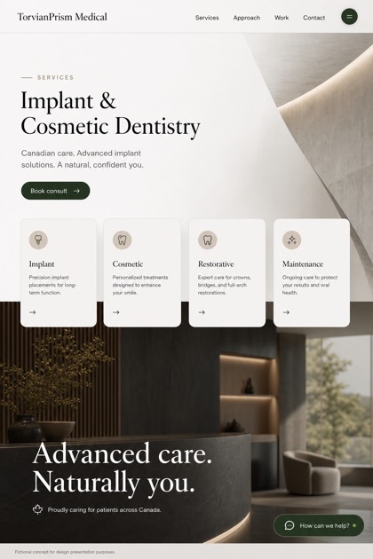 Healthcare website design for Canada, showing a clear opening, service information, supporting content, and a focused inquiry action.