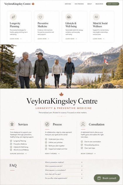 Healthcare website design for Canada, showing a clear opening, service information, supporting content, and a focused inquiry action.