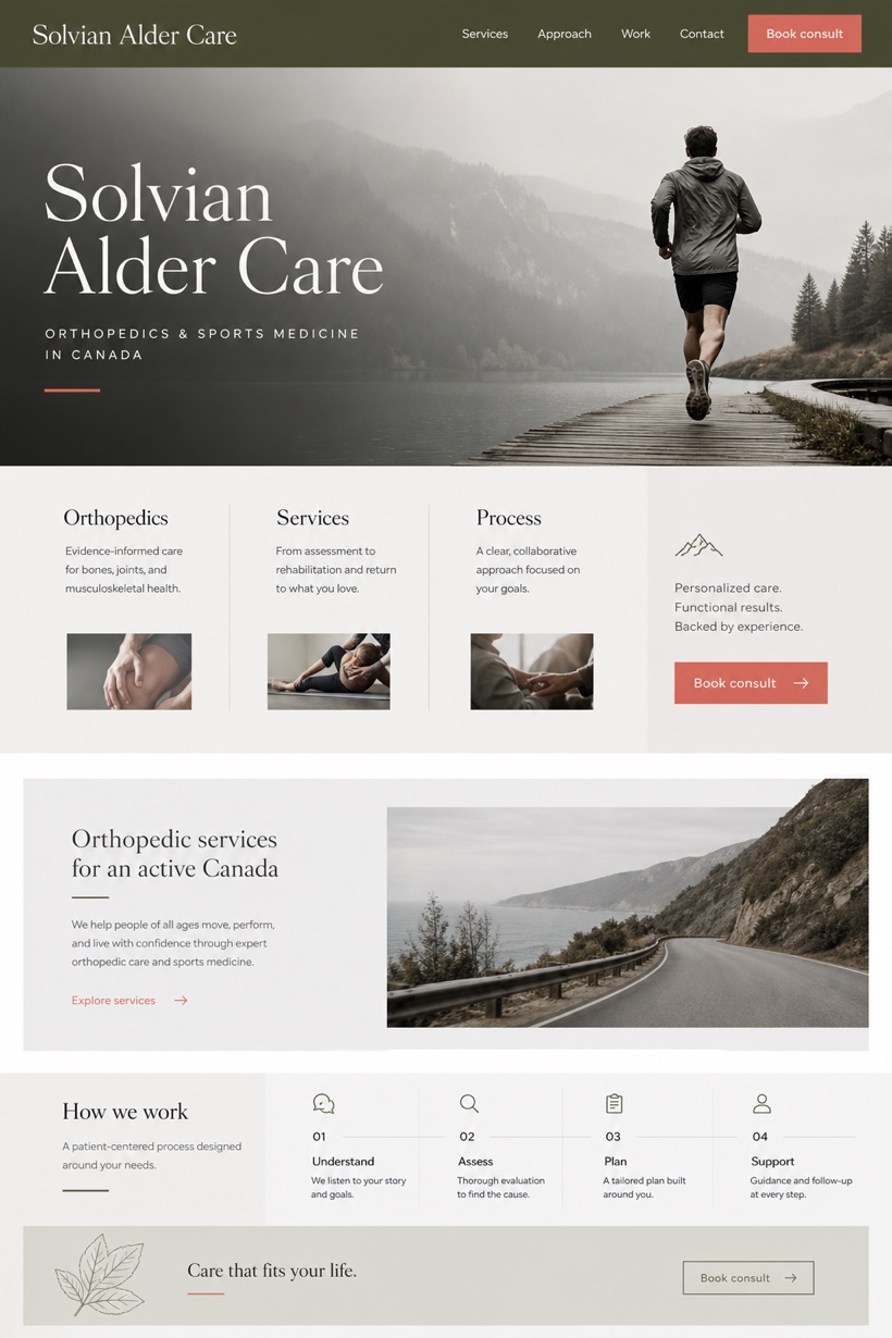 Healthcare website design for Canada, showing a clear opening, service information, supporting content, and a focused inquiry action.