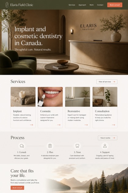 Healthcare website design for Canada, showing a clear opening, service information, supporting content, and a focused inquiry action.