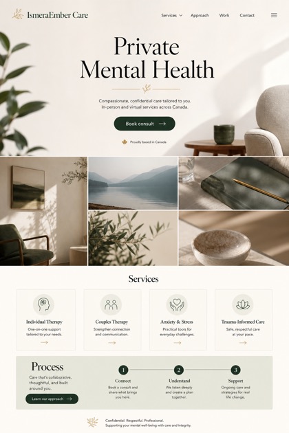Healthcare website design for Canada, showing a clear opening, service information, supporting content, and a focused inquiry action.