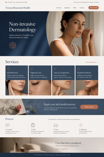 Healthcare website design for Canada, showing a clear opening, service information, supporting content, and a focused inquiry action.