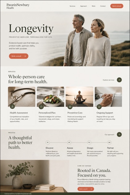 Healthcare website design for Canada, showing a clear opening, service information, supporting content, and a focused inquiry action.