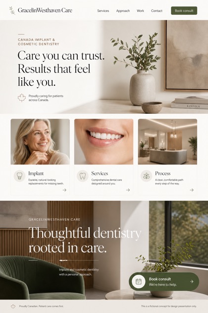 Healthcare website design for Canada, showing a clear opening, service information, supporting content, and a focused inquiry action.