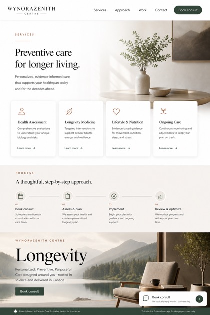 Healthcare website design for Canada, showing a clear opening, service information, supporting content, and a focused inquiry action.