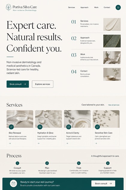 Healthcare website design for Canada, showing a clear opening, service information, supporting content, and a focused inquiry action.