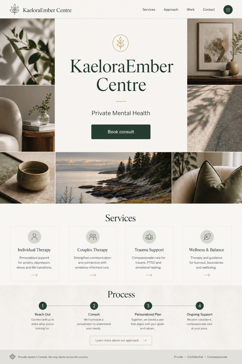 Healthcare website design for Canada, showing a clear opening, service information, supporting content, and a focused inquiry action.