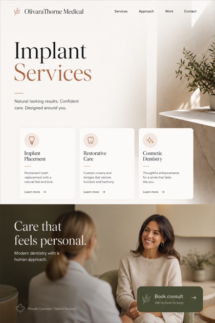 Healthcare website design for Canada, showing a clear opening, service information, supporting content, and a focused inquiry action.