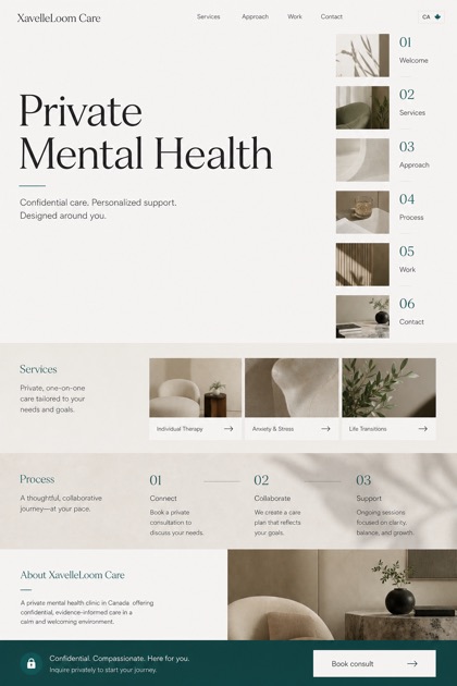 Healthcare website design for Canada, showing a clear opening, service information, supporting content, and a focused inquiry action.