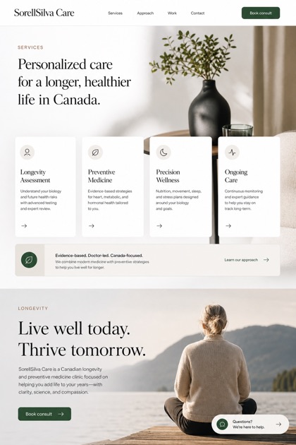 Healthcare website design for Canada, showing a clear opening, service information, supporting content, and a focused inquiry action.