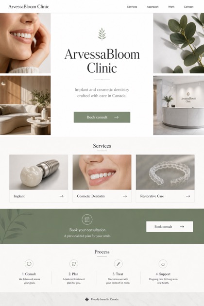 Healthcare website design for Canada, showing a clear opening, service information, supporting content, and a focused inquiry action.