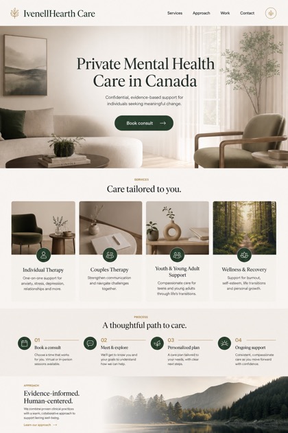 Healthcare website design for Canada, showing a clear opening, service information, supporting content, and a focused inquiry action.