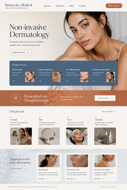 Healthcare website design for Canada, showing a clear opening, service information, supporting content, and a focused inquiry action.