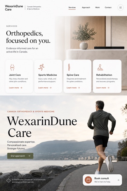 Healthcare website design for Canada, showing a clear opening, service information, supporting content, and a focused inquiry action.