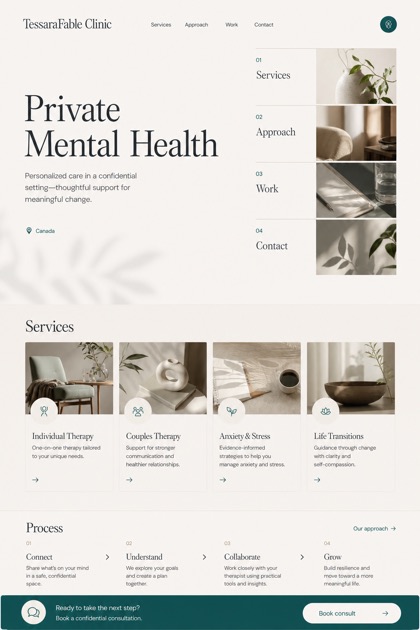 Healthcare website design for Canada, showing a clear opening, service information, supporting content, and a focused inquiry action.