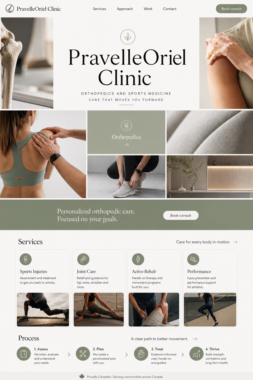Healthcare website design for Canada, showing a clear opening, service information, supporting content, and a focused inquiry action.