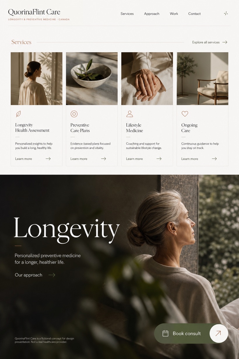 Healthcare website design for Canada, showing a clear opening, service information, supporting content, and a focused inquiry action.