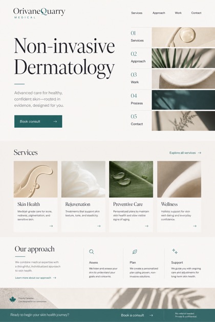 Healthcare website design for Canada, showing a clear opening, service information, supporting content, and a focused inquiry action.