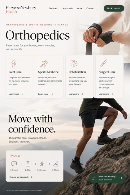 Healthcare website design for Canada, showing a clear opening, service information, supporting content, and a focused inquiry action.
