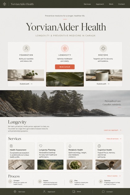 Healthcare website design for Canada, showing a clear opening, service information, supporting content, and a focused inquiry action.