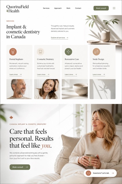 Healthcare website design for Canada, showing a clear opening, service information, supporting content, and a focused inquiry action.
