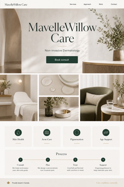 Healthcare website design for Canada, showing a clear opening, service information, supporting content, and a focused inquiry action.