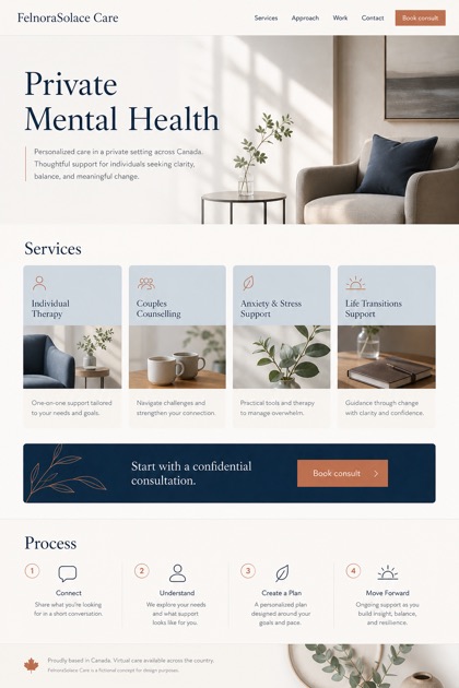 Healthcare website design for Canada, showing a clear opening, service information, supporting content, and a focused inquiry action.