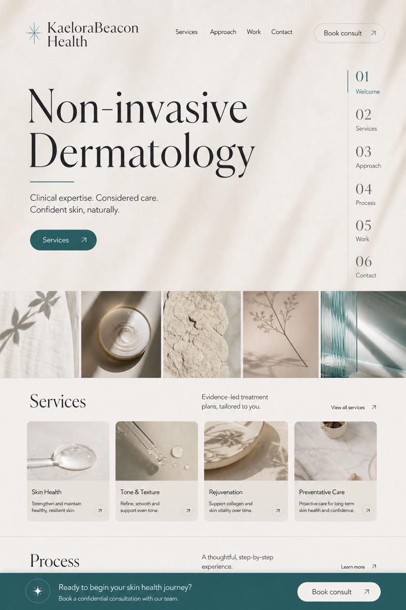 Healthcare website design for Canada, showing a clear opening, service information, supporting content, and a focused inquiry action.