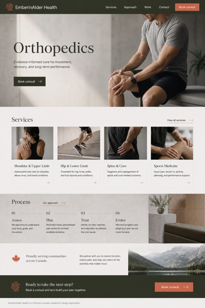 Healthcare website design for Canada, showing a clear opening, service information, supporting content, and a focused inquiry action.