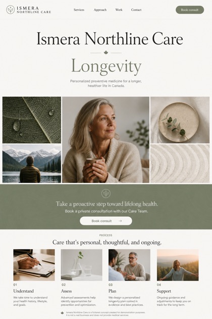 Healthcare website design for Canada, showing a clear opening, service information, supporting content, and a focused inquiry action.
