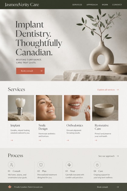 Healthcare website design for Canada, showing a clear opening, service information, supporting content, and a focused inquiry action.