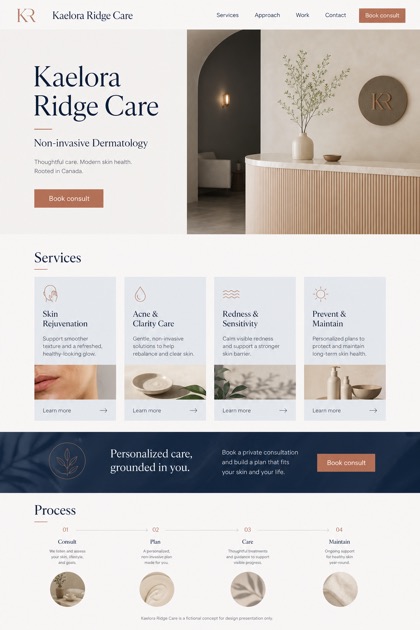 Healthcare website design for Canada, showing a clear opening, service information, supporting content, and a focused inquiry action.