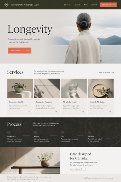 Healthcare website design for Canada, showing a clear opening, service information, supporting content, and a focused inquiry action.