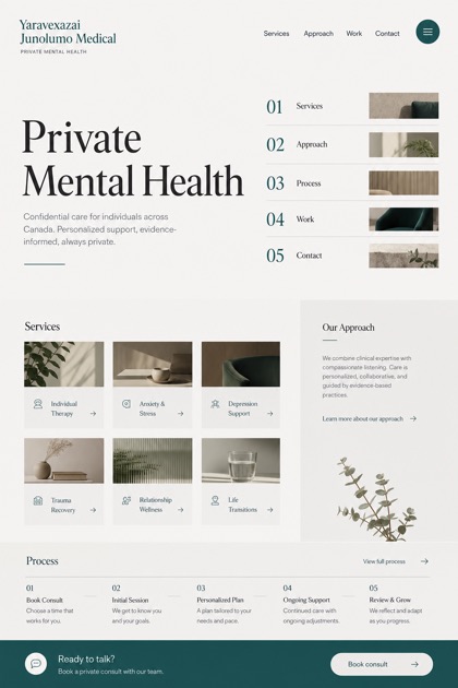 Healthcare website design for Canada, showing a clear opening, service information, supporting content, and a focused inquiry action.