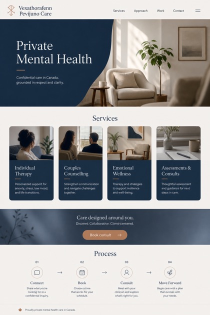 Healthcare website design for Canada, showing a clear opening, service information, supporting content, and a focused inquiry action.