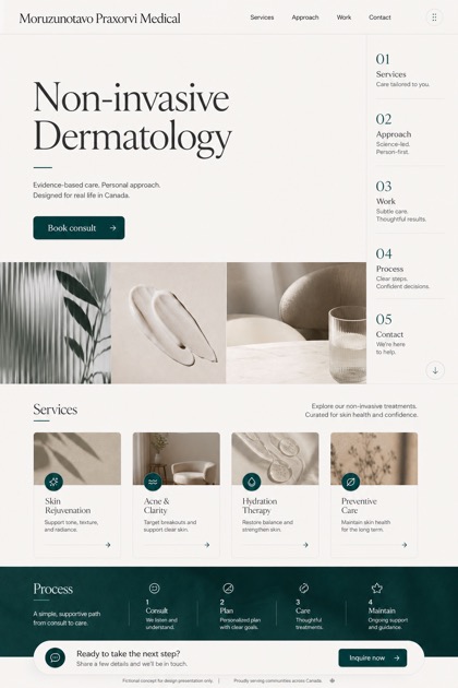 Healthcare website design for Canada, showing a clear opening, service information, supporting content, and a focused inquiry action.