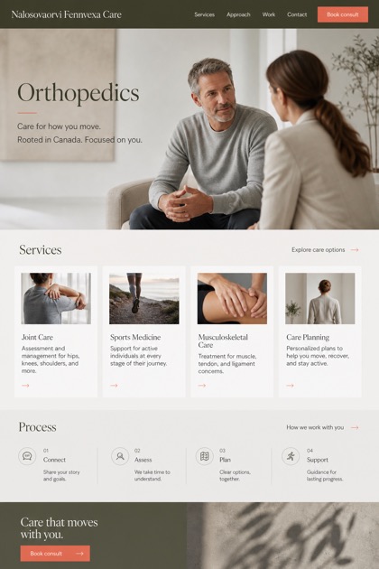 Healthcare website design for Canada, showing a clear opening, service information, supporting content, and a focused inquiry action.
