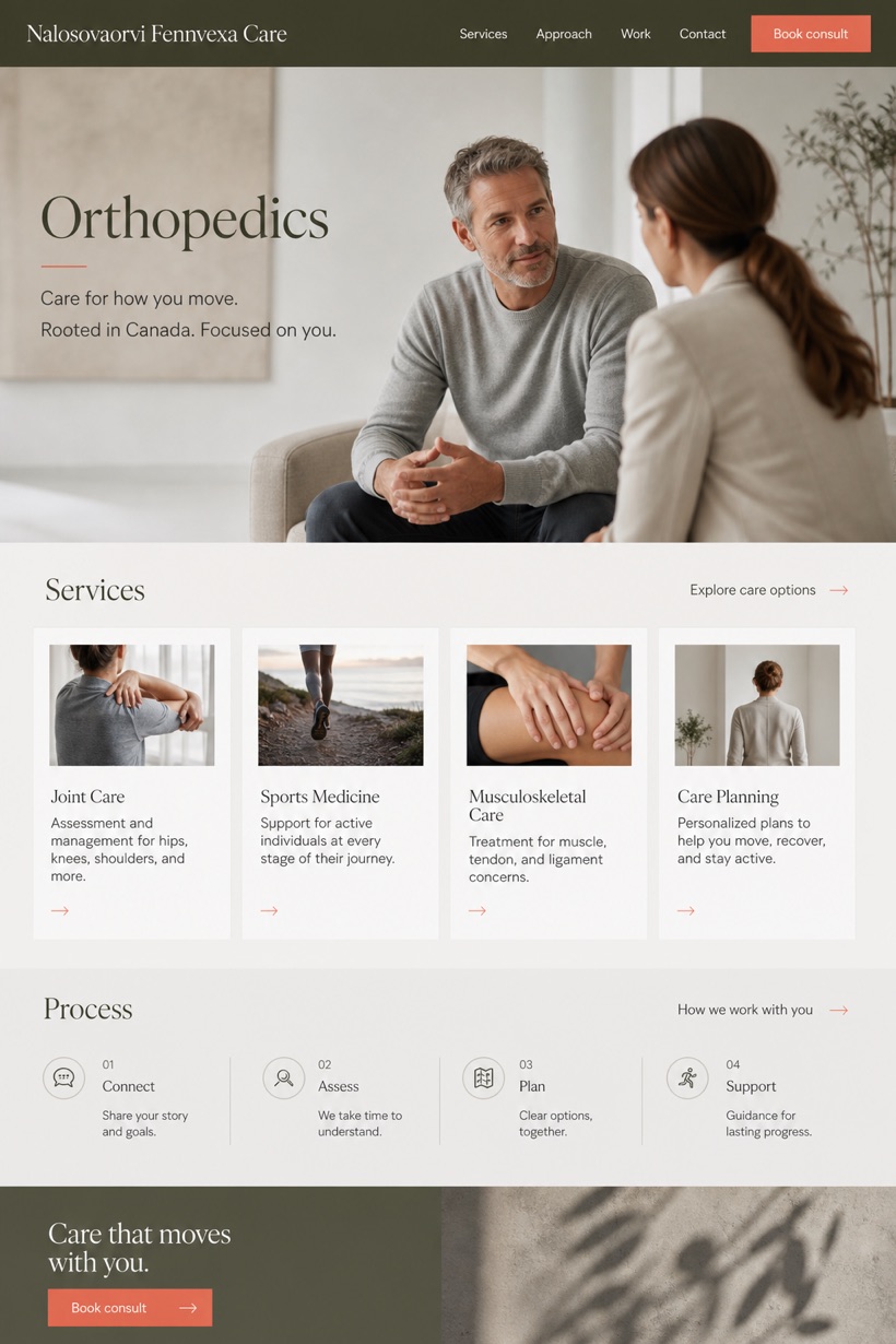 Healthcare website design for Canada, showing a clear opening, service information, supporting content, and a focused inquiry action.
