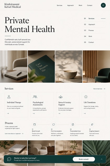 Healthcare website design for Canada, showing a clear opening, service information, supporting content, and a focused inquiry action.