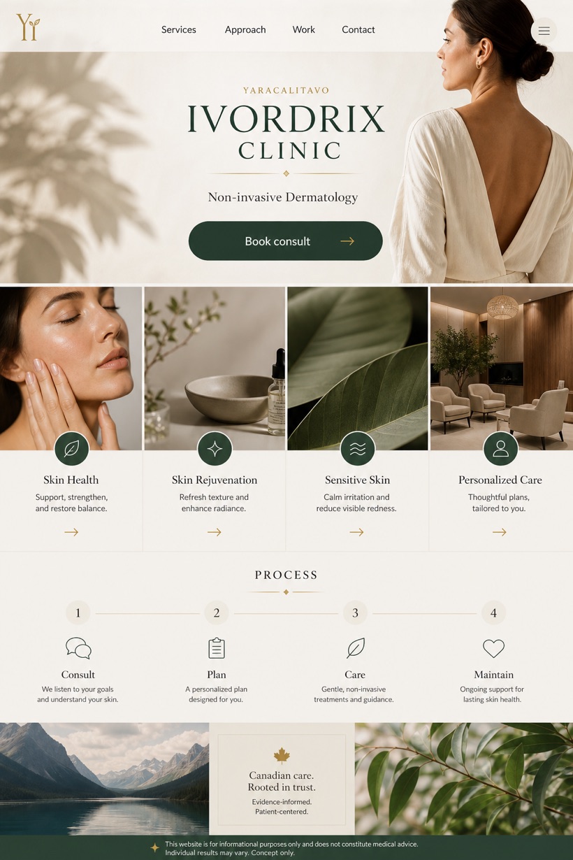 Healthcare website design for Canada, showing a clear opening, service information, supporting content, and a focused inquiry action.