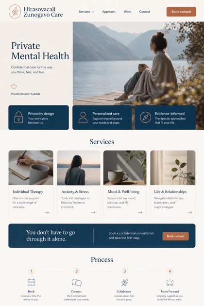 Healthcare website design for Canada, showing a clear opening, service information, supporting content, and a focused inquiry action.
