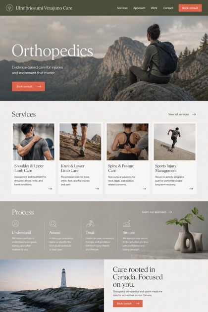 Healthcare website design for Canada, showing a clear opening, service information, supporting content, and a focused inquiry action.