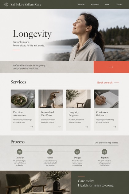 Healthcare website design for Canada, showing a clear opening, service information, supporting content, and a focused inquiry action.
