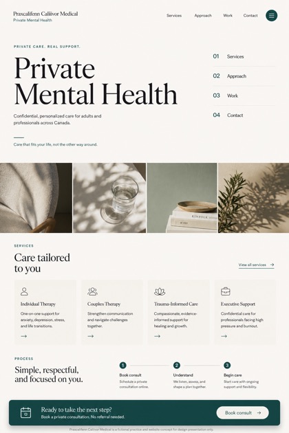 Healthcare website design for Canada, showing a clear opening, service information, supporting content, and a focused inquiry action.