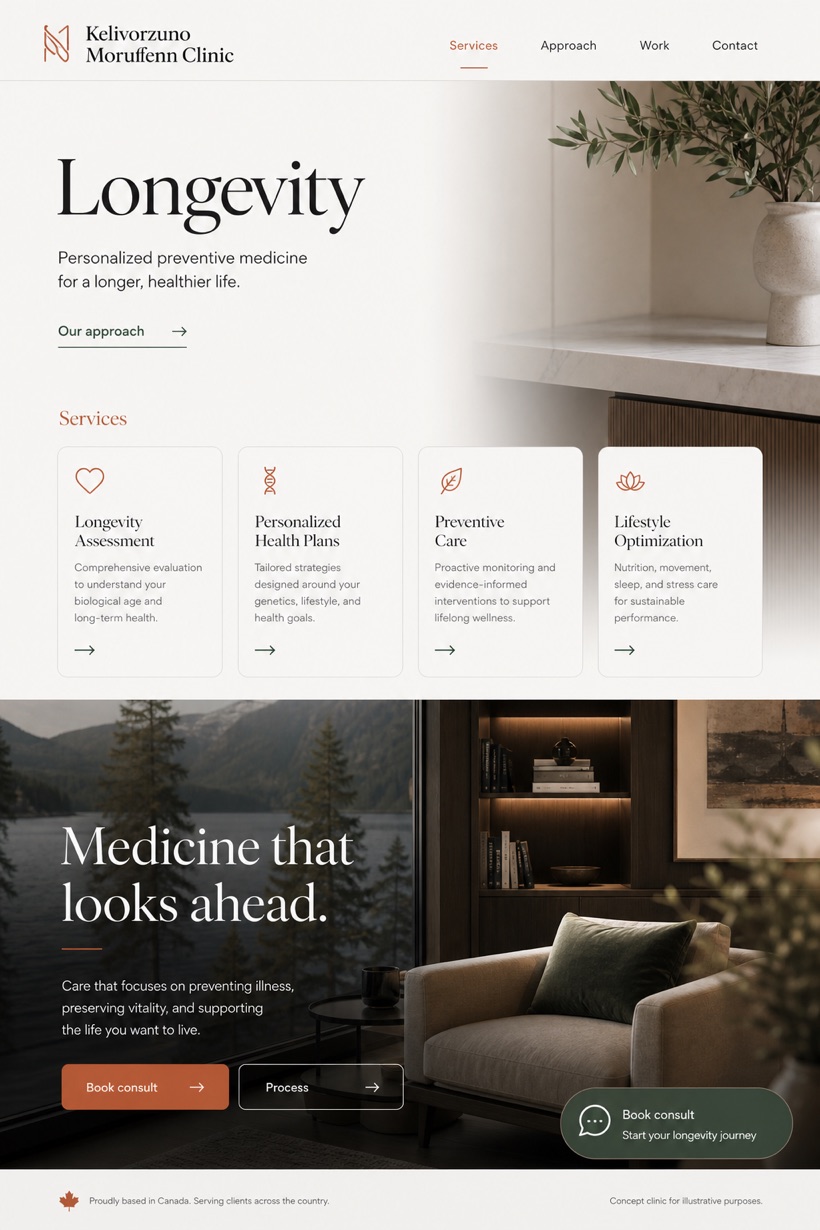 Healthcare website design for Canada, showing a clear opening, service information, supporting content, and a focused inquiry action.