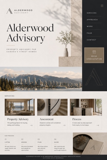 Property website design for Canada, showing a clear opening, service information, supporting content, and a focused inquiry action.