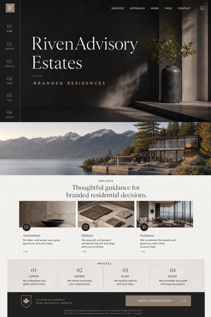 Property website design for Canada, showing a clear opening, service information, supporting content, and a focused inquiry action.